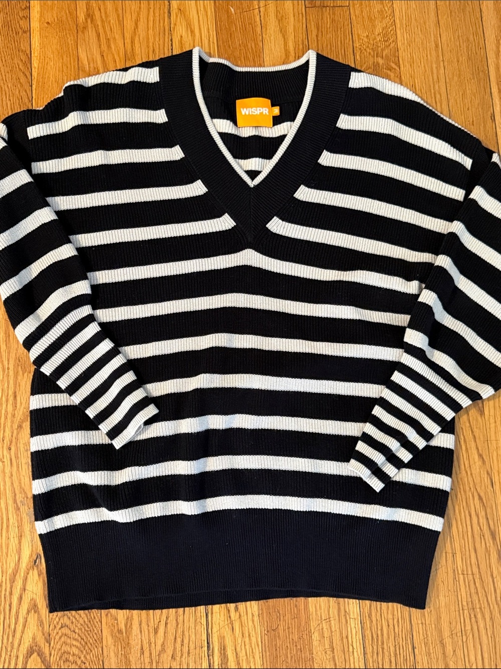 WISPR cotton silk blend Natalia Black & cream Striped V-Neck Sweater size M